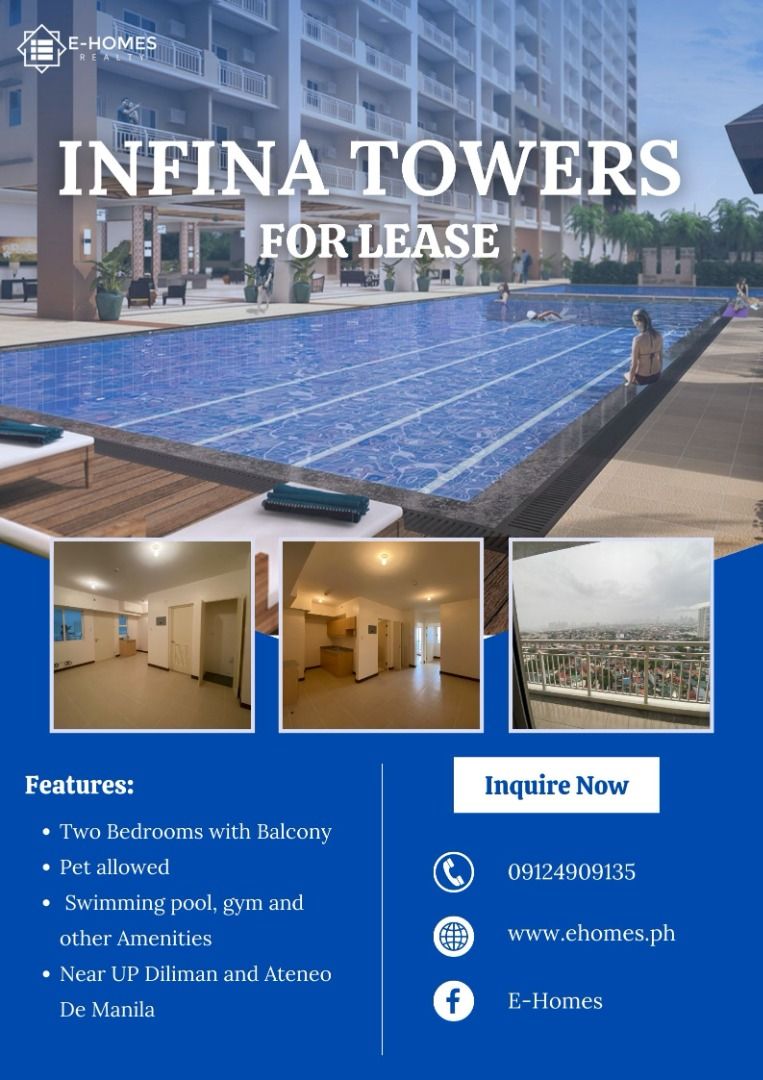 Two Bedroom unit in Infina Towers near UP Diliman, Property, Rentals
