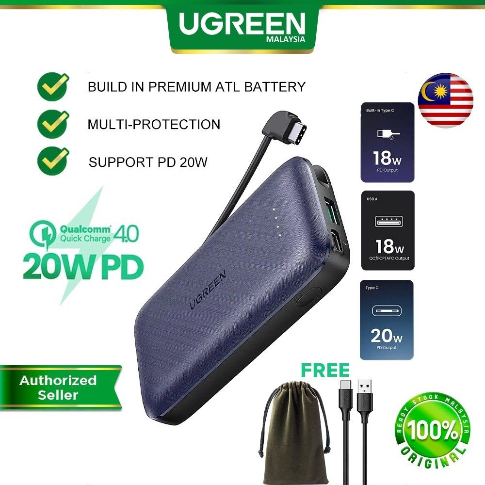 UGREEN 20W PD QC 3.0 Fast Charging PowerBank 10000mAh Portable Charger Lightweight Power Bank Type C