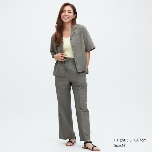 WOMEN'S LINEN BLEND PLEATED WIDE PANTS