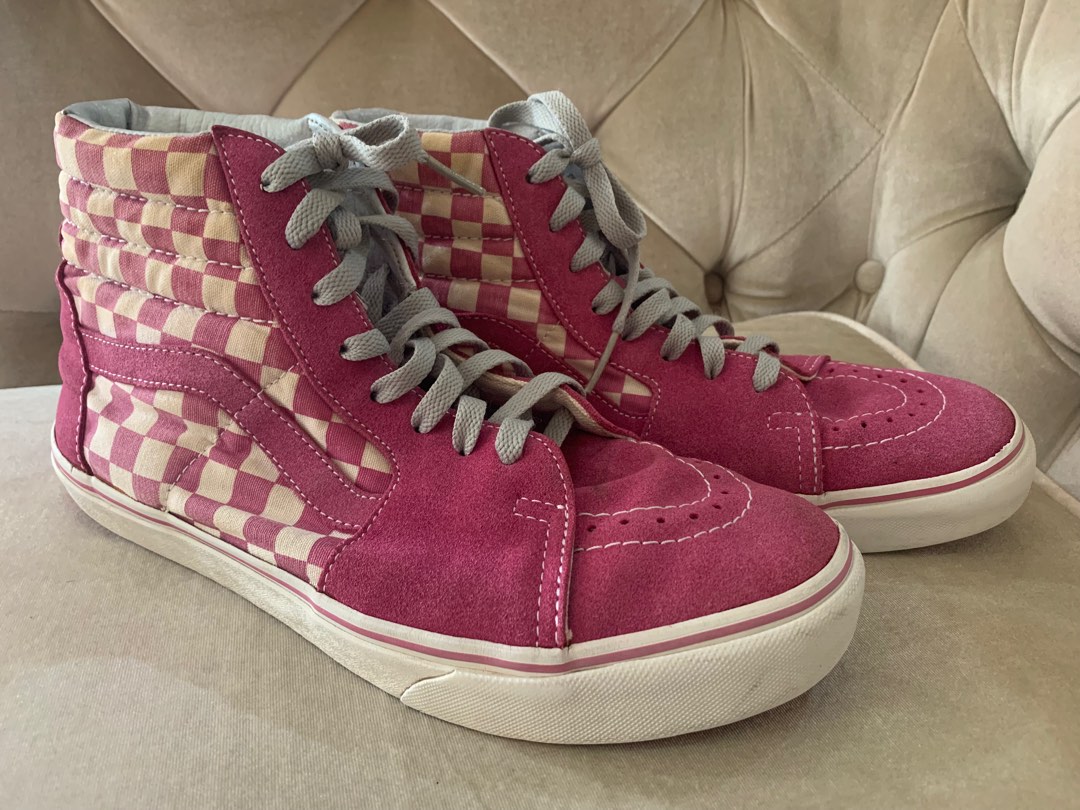 Pink checkered vans high tops 2025