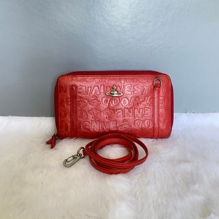Vivienne Westwood Red Logo Embossed Leather Wallet On Sling