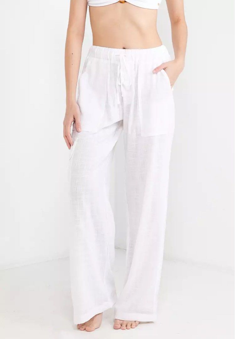 White beach linen pants online