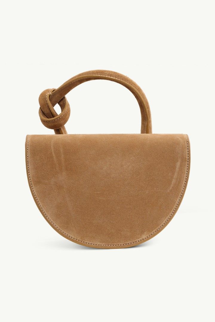 【YUZEFI】MINI PRETZEL SUEDE TOTE BAG - BUTTERSCOTCH YUZEFI Pretzel Knotted Tote Bag in Butterscotch Suede