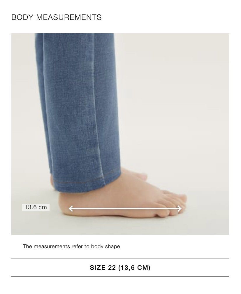 Size chart sales sandal zara