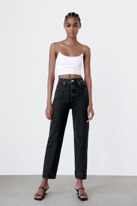 Zara Black Denim Mom Jeans, Women'S Fashion, Bottoms, Jeans On Carousell