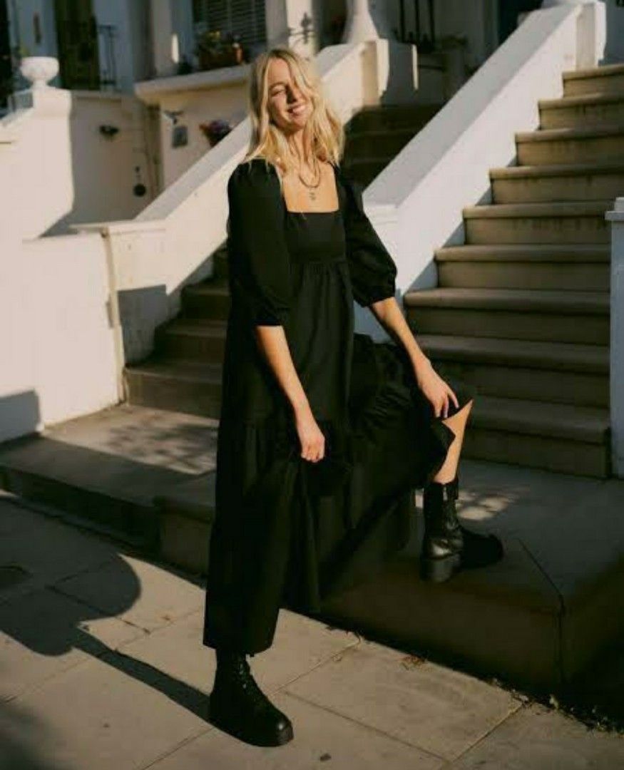 knee length dresses for ladies Relaxed Puff Sleeve High Waist Maxi Dress