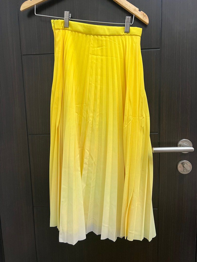 Zara yellow pleated ombre skirt sales