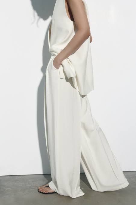 Zara White Pleated Flowing Trousers XS, Women's Fashion, Bottoms