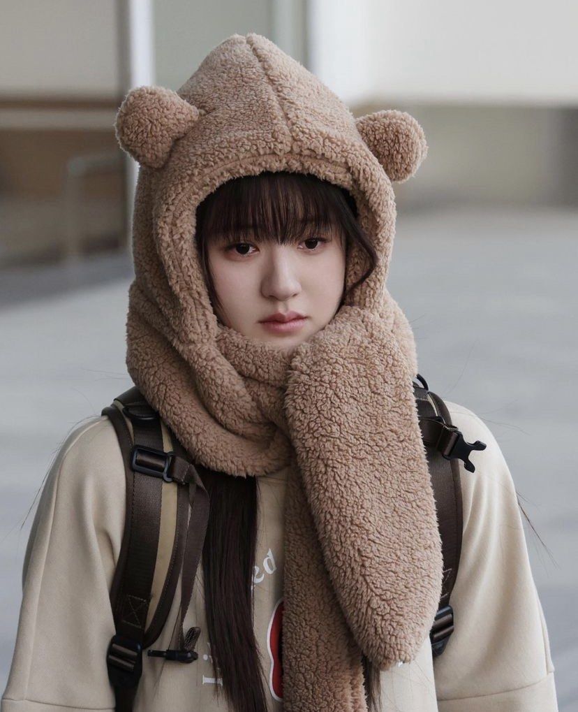 Hidden Love Sang Zhi Bear Hat Fleece Wool Warm Hooded Scarf Zhao Lusi,  Women's Fashion, Watches  Accessories, Scarves on Carousell