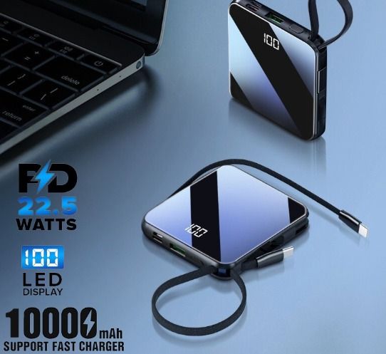 22.5W Fast Charging Powerbank 20000mAh Built-in 2 Cables Digital