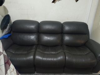 3 seater Black leather sofa