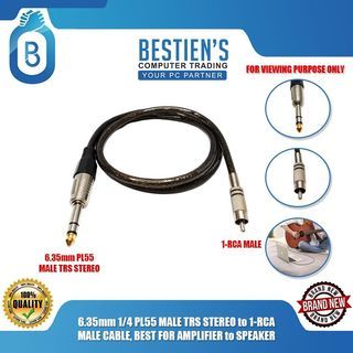 6.35mm 1/4 PL55 MALE TRS STEREO to 1-RCA MALE CABLE, BEST FOR AMPLIFIER to SPEAKER