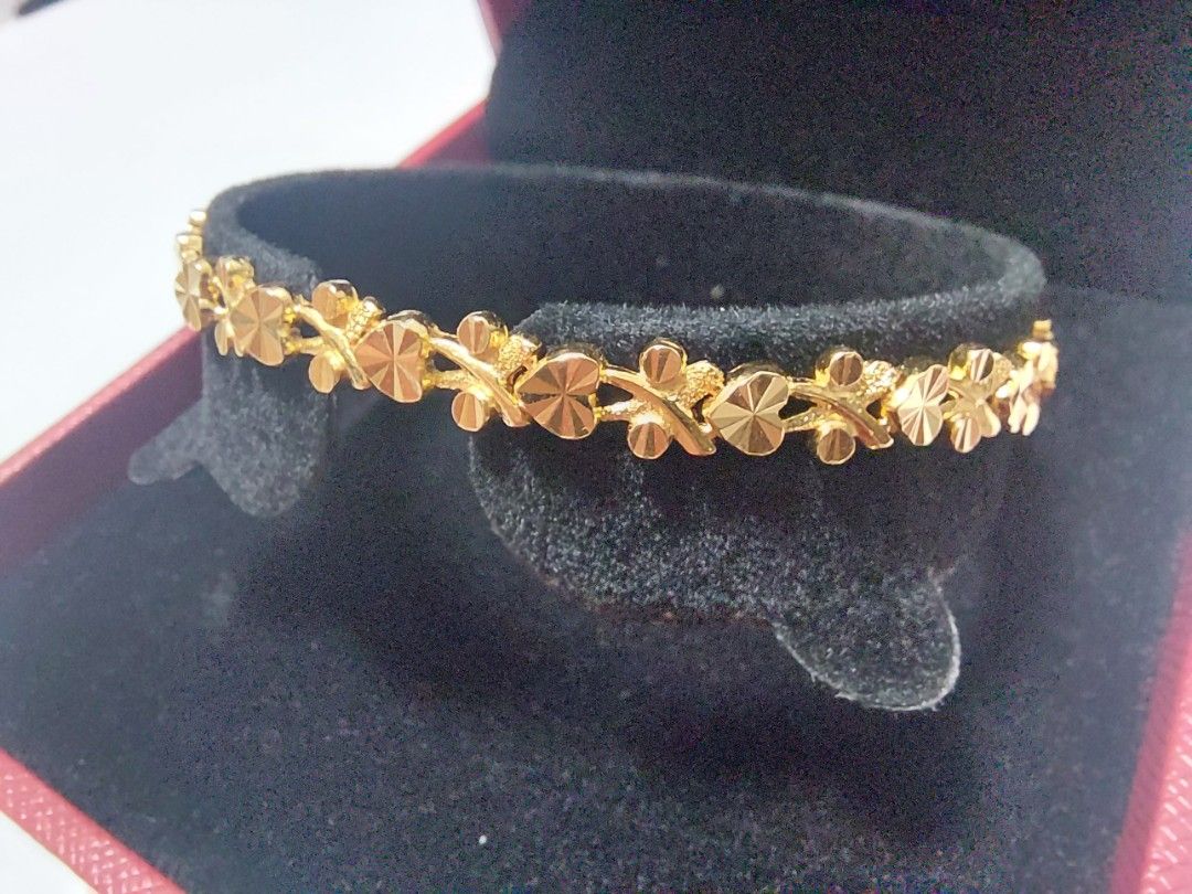 82pg 916 Gold 6mm vintage hearts flower cherry Bracelet 9.03gm 17.6cm Poh heng Equivalent quality