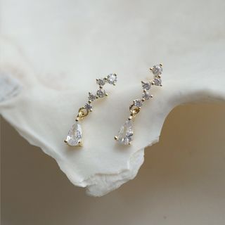 925 sterling silver , 18 carat gold plated , cubic zirconia earrings , dainty, minimalist,   earrings,