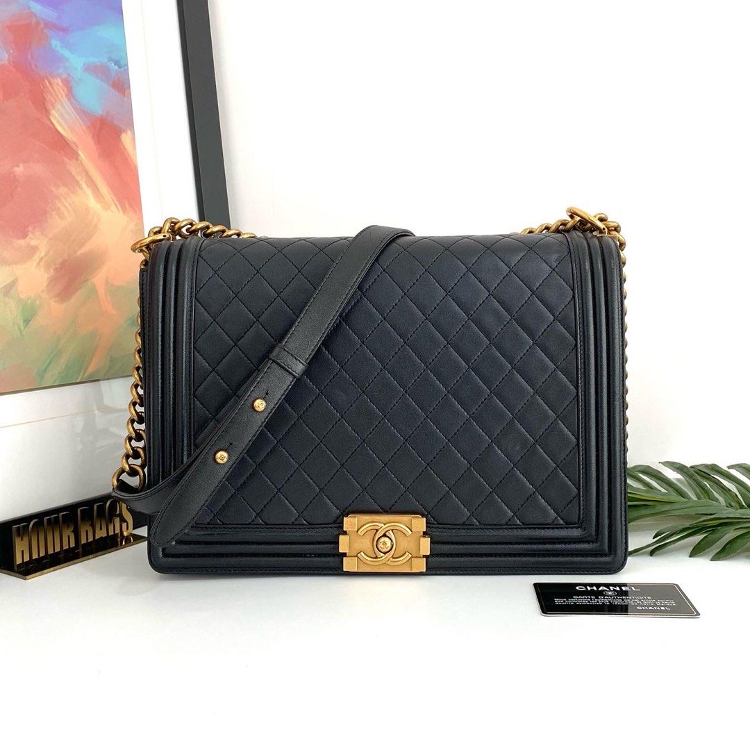 Chanel Black Pearly Quilted Lambskin Large Boy Bag