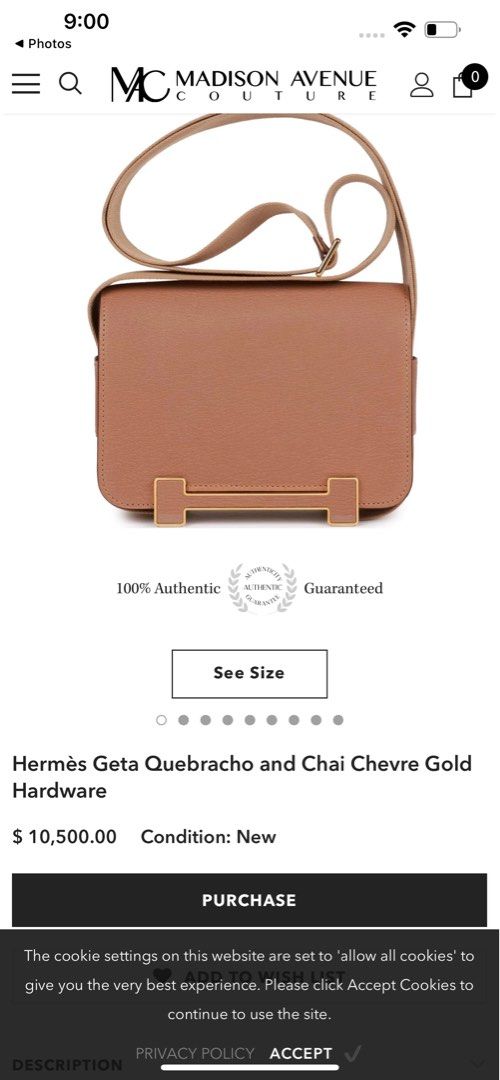 Hermes Geta Quebracho and Chai Chevre Gold Hardware