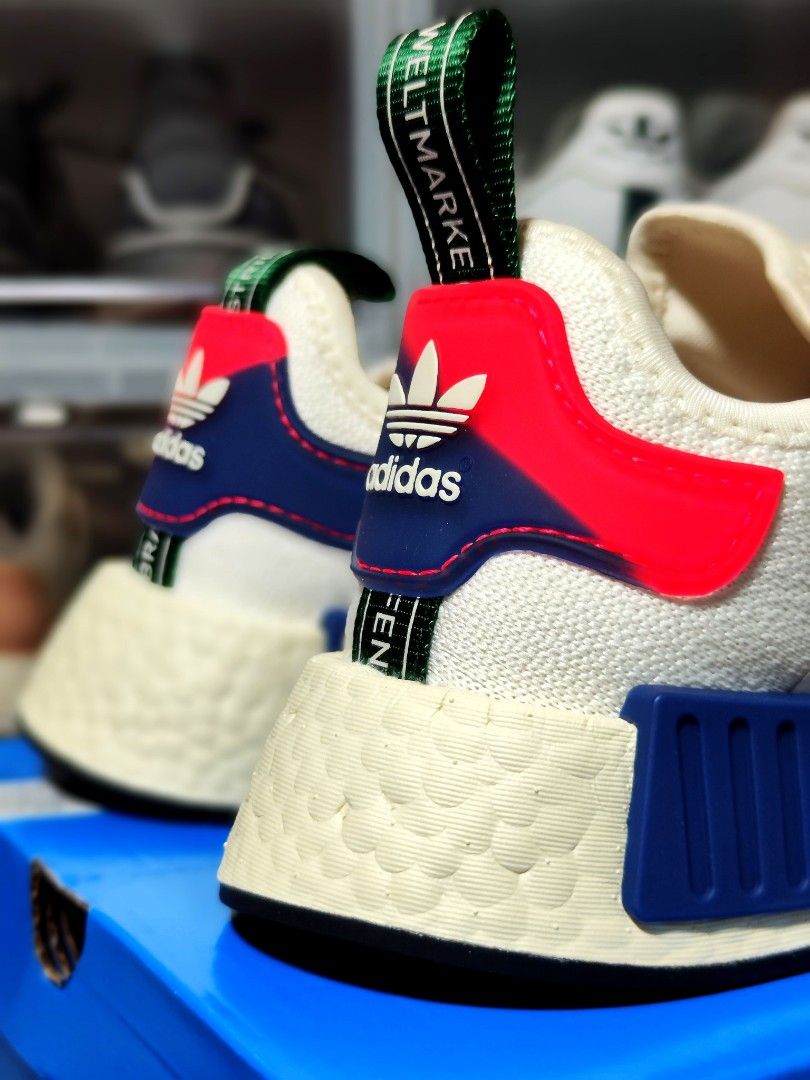 Nmd white blue red top