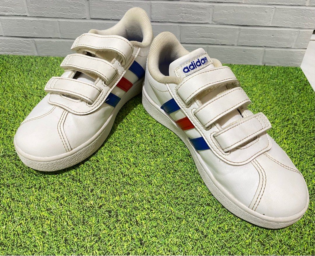 Adidas VL Court 2.0 CMF C White Blue Red Strap Kids Preeschool, Bayi u0026  Anak, Lainnya di Carousell