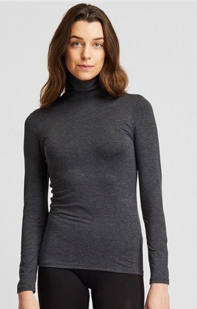 ANN3549 50 uniqlo heattech M To L size grey turtleneck longsleeve