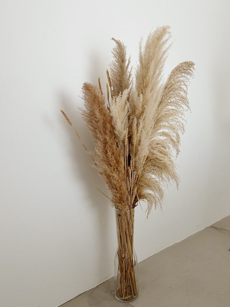 Artificial wheat plant with vase, Furniture & Home Living, Home Decor
