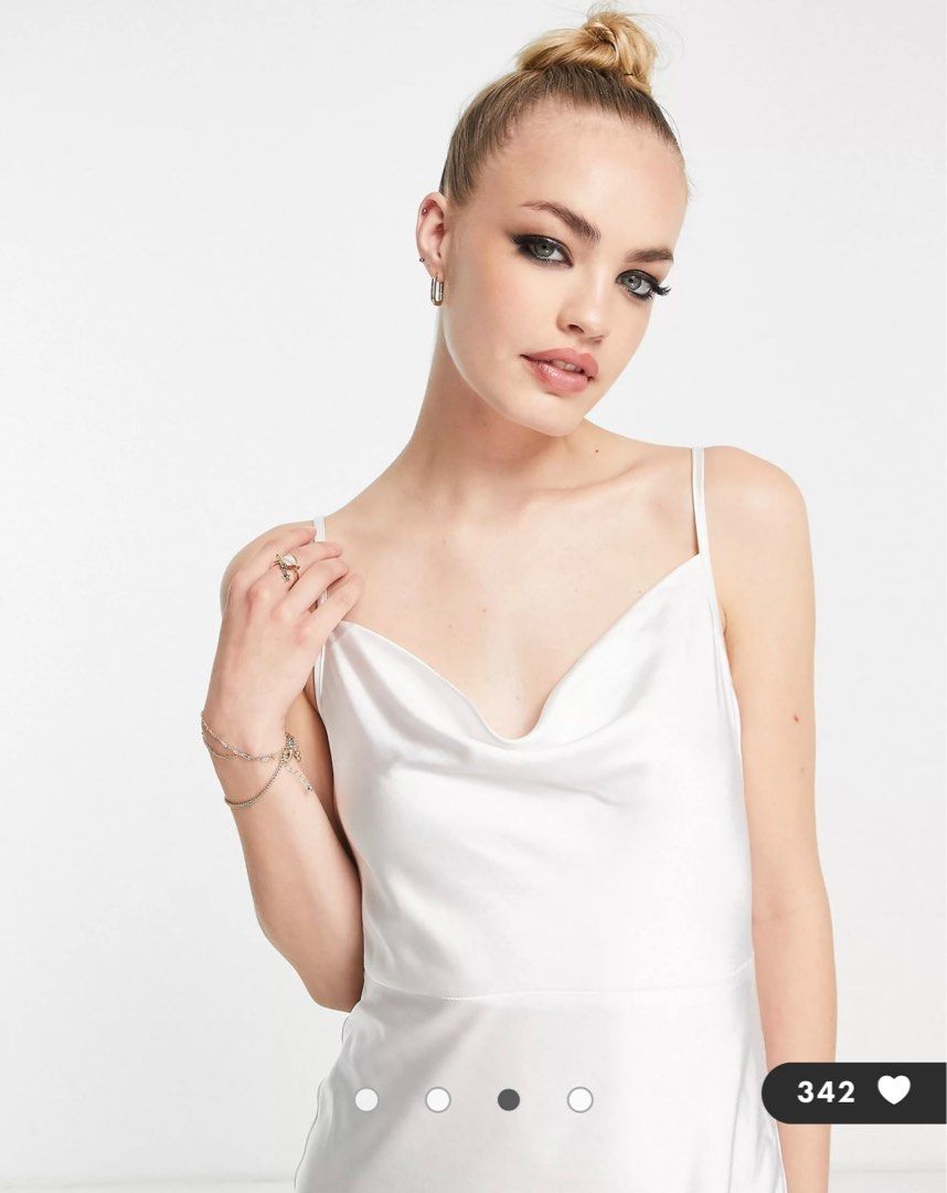 Pretty Lavish Bridal backless satin slip maxi dress in ivory