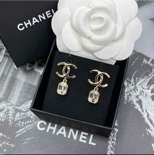Authentic CHANEL CHA NEL RARE Runway Logo Drop Letter Earrings Limited