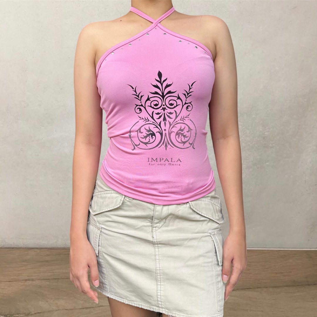 Y2K Asymmetrical Lace Halter Top (S)