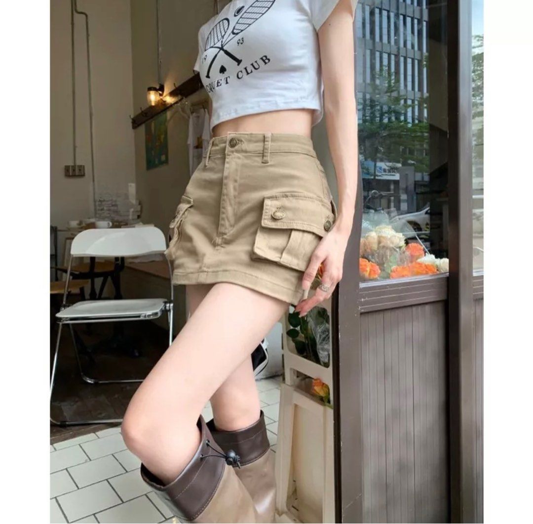 beige khaki cargo skorts skirt