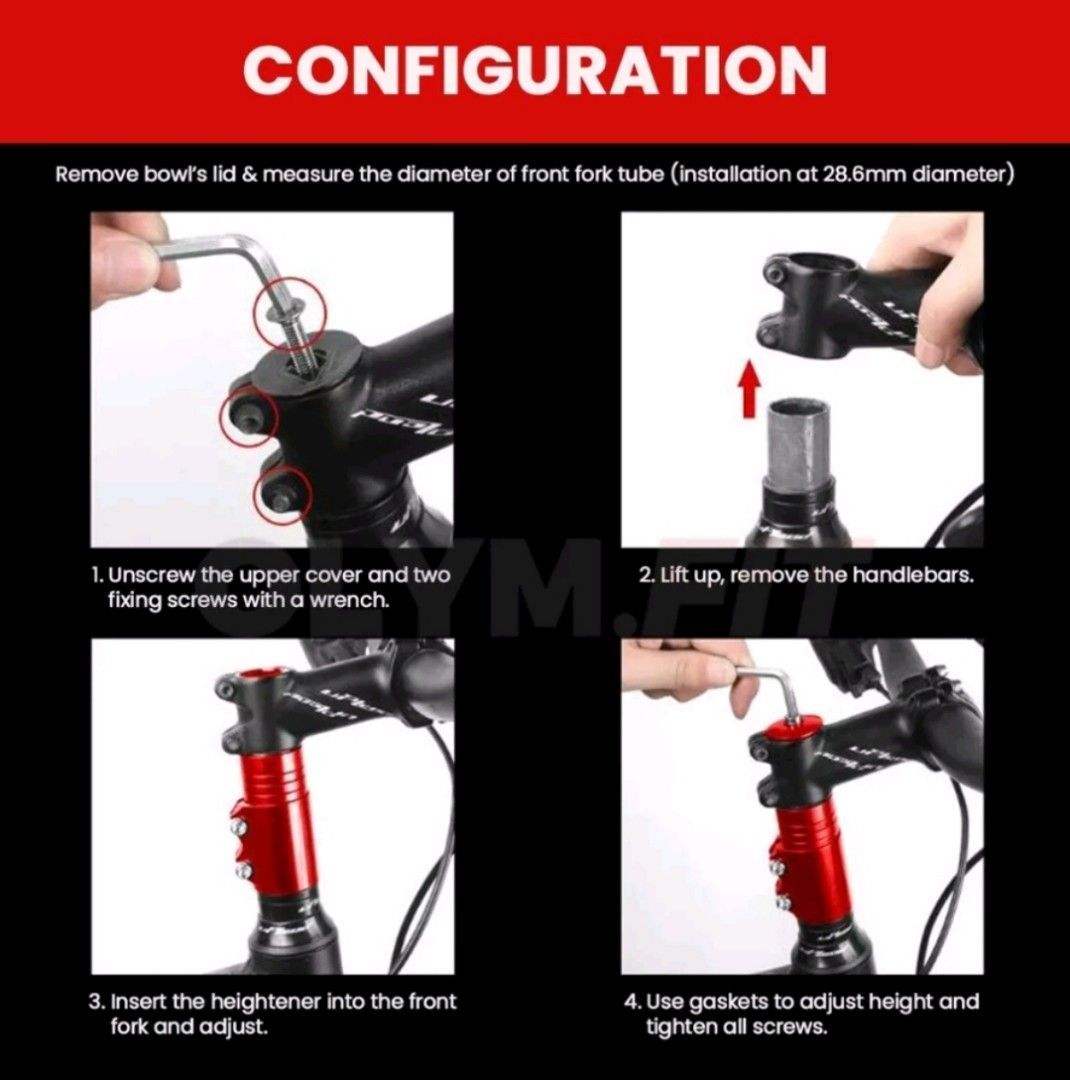 Bicycle Stem Riser (Category: Parts & Accessories) located in Singapore. Submitted by kgomes (Listing ID 1248208196, Image 1). Description: Bicycle Stem Handlebar Extender Extension. Used 2 years ago on my Polygon Path 3, Stem size 120mm height by 28.6mm width. Self-collection only at Void-Deck of Blk 101 Clementi Street 14.