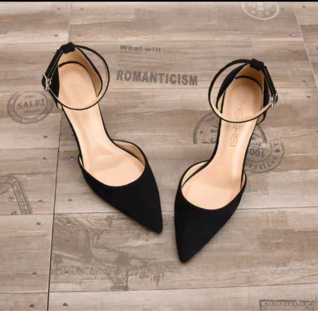 black heels with long straps