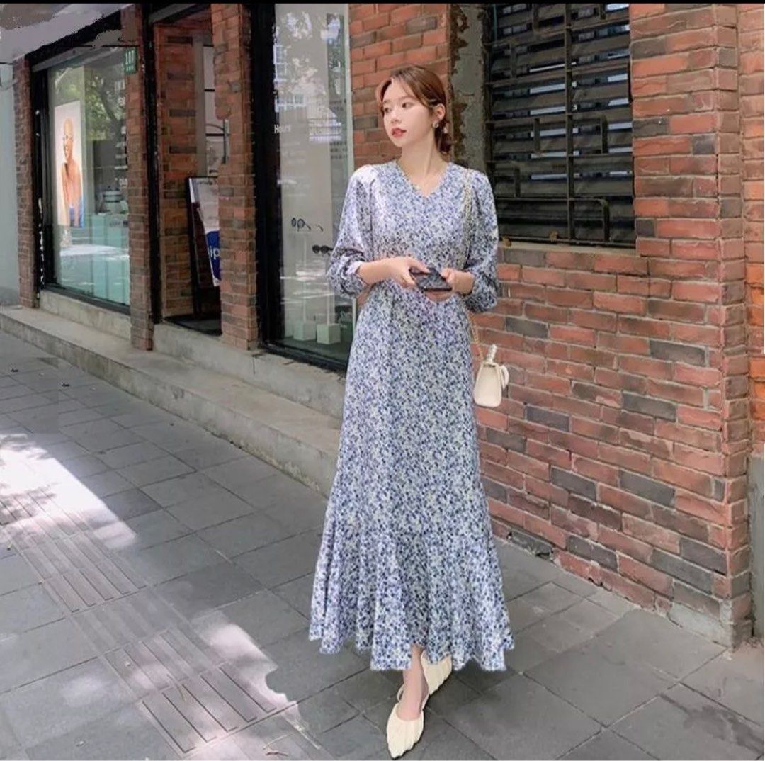 Blue fishtail floral dress Women s Fashion Muslimah Fashion