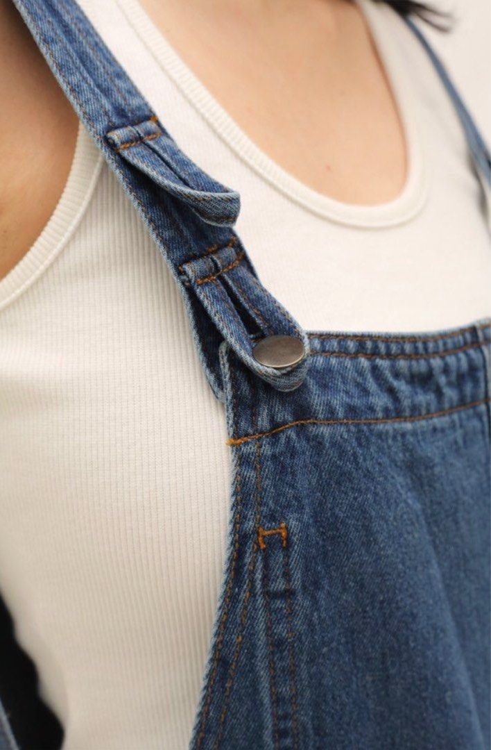 CAREY STRAIGHT LEG DENIM DUNGAREE IN MID WASH