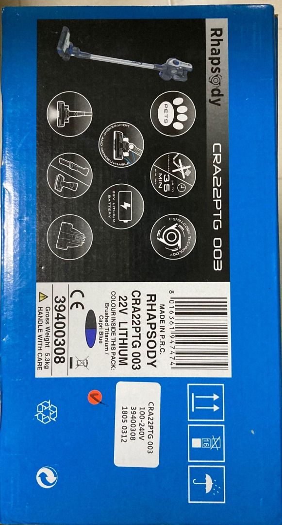 Candy Rhapsody Cordless Vacuum Cleaner, CRA22PTG, Furniture & Home Living, Cleaning & Homecare