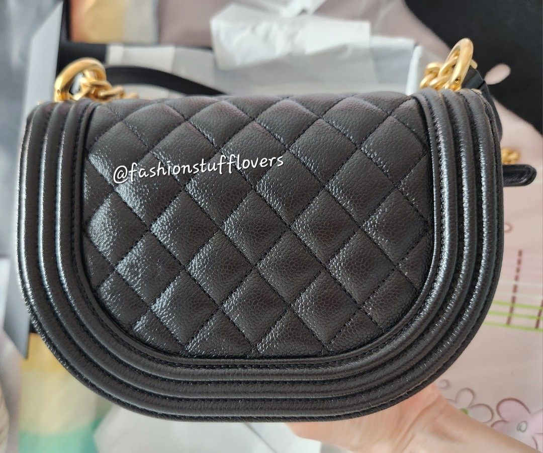 BELOW RTP 7290 Chanel Boy Messenger Bag Black Caviar Aged Gold Hardware