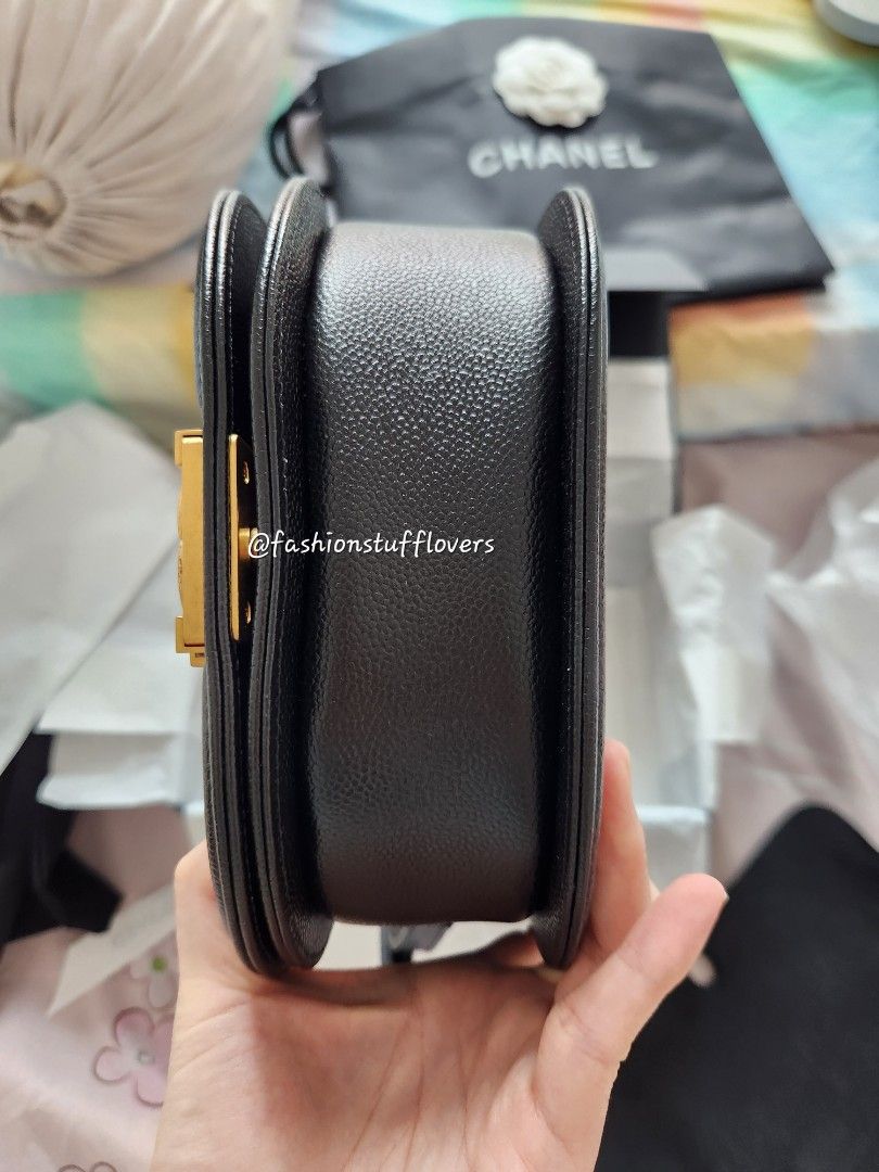 Chanel Boy Messenger Bag Black Caviar Aged Gold Hardware