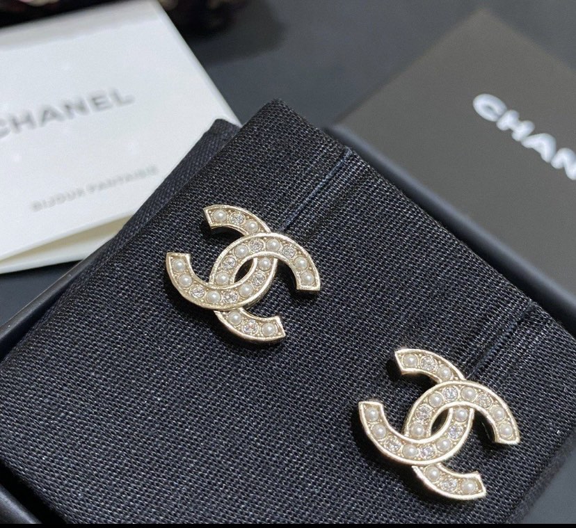 Chanel CC Pearl Diamond Classic Earrings Luxury Accessories on Carousell