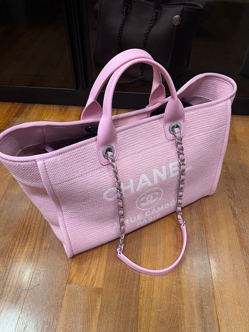 Chanel Pink Canvas Medium Deauville Tote Silver Hardware, Luxury, Bags &  Wallets on Carousell