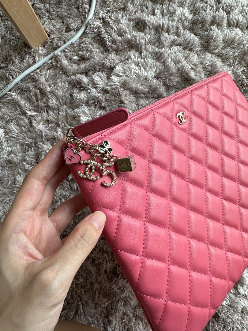 Chanel Pink Lambskin Medium Casino O-Case Clutch Bag