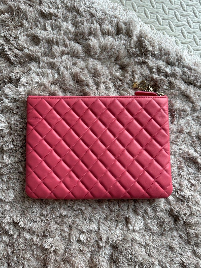 Chanel Pink Lambskin Medium Casino O-Case Clutch Bag with Box For