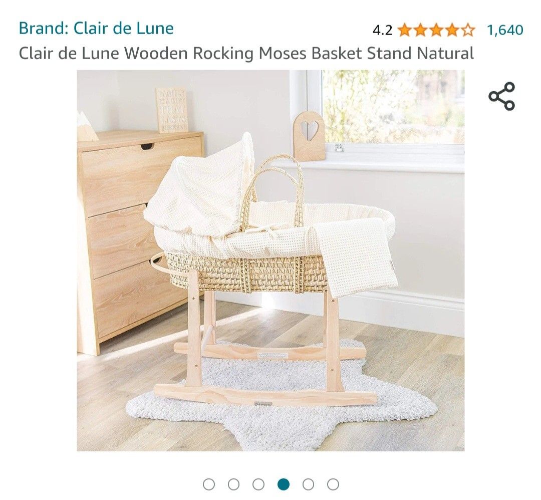 Claire De Lune Moses Basket and Wooden Rocking Stand Babies