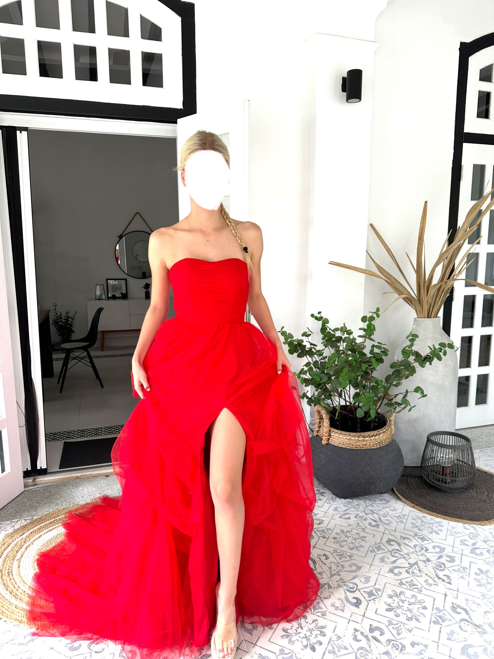 Completely new strapless red layered dress Women s Fashion