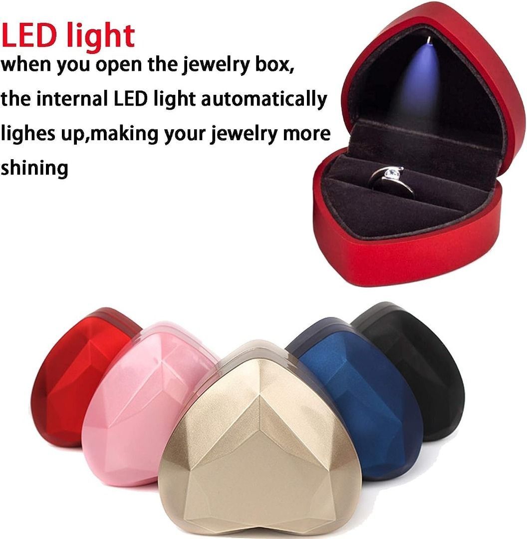 DELIVERY FREE Wislist Wedding Ring Box Heart Shaped Ring Box LED Light Engagement Ring Boxes Jewelry Gift Box for Proposal Wedding Valentine s Day