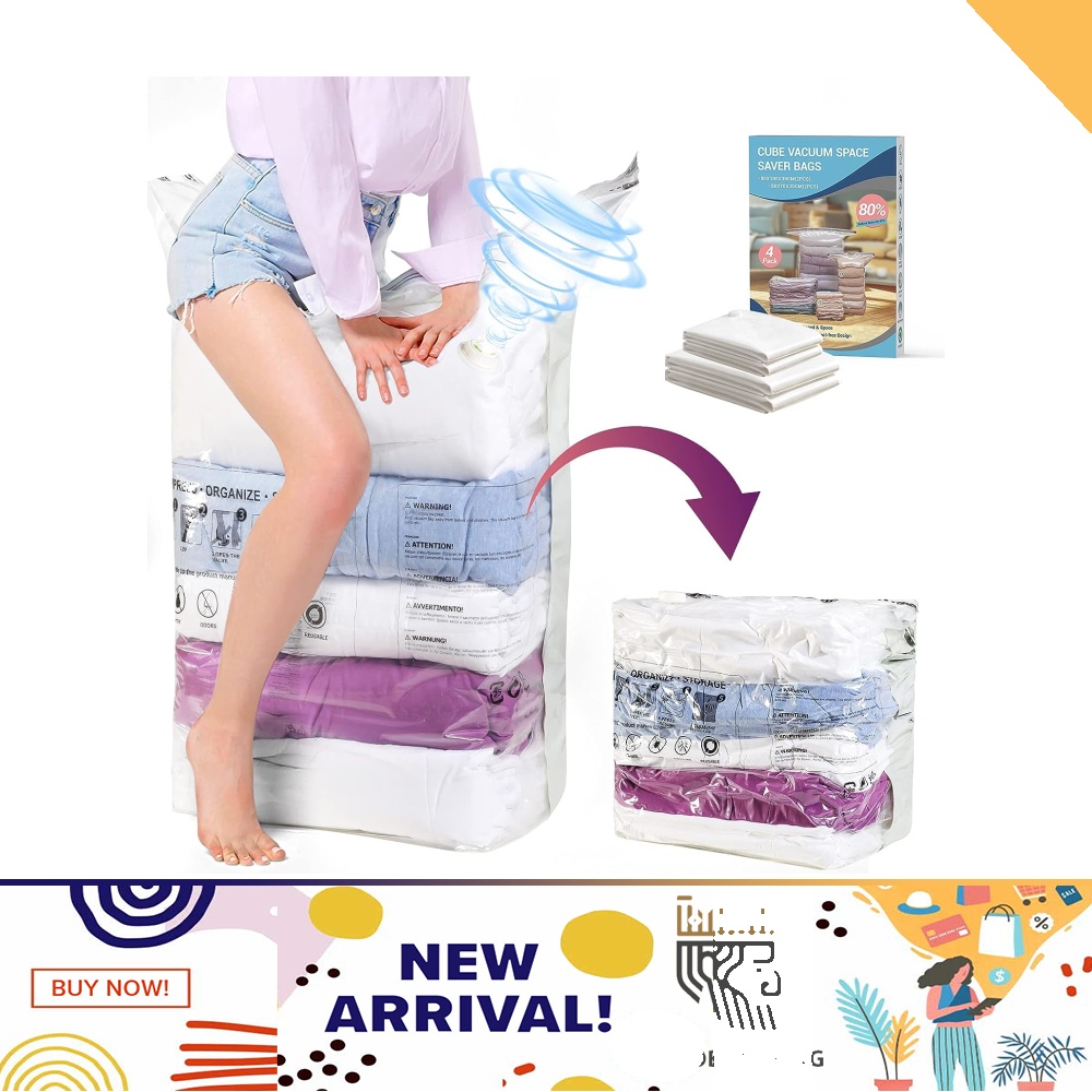 Elegear Cube Vacuum Storage Bag 4 Pack 2 Jumbo 2 Medium