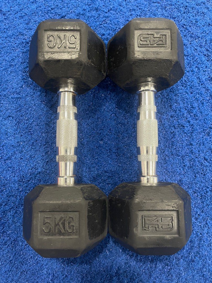 F45 Hex Dumbbells 5kg pair, Sports Equipment, Exercise & Fitness