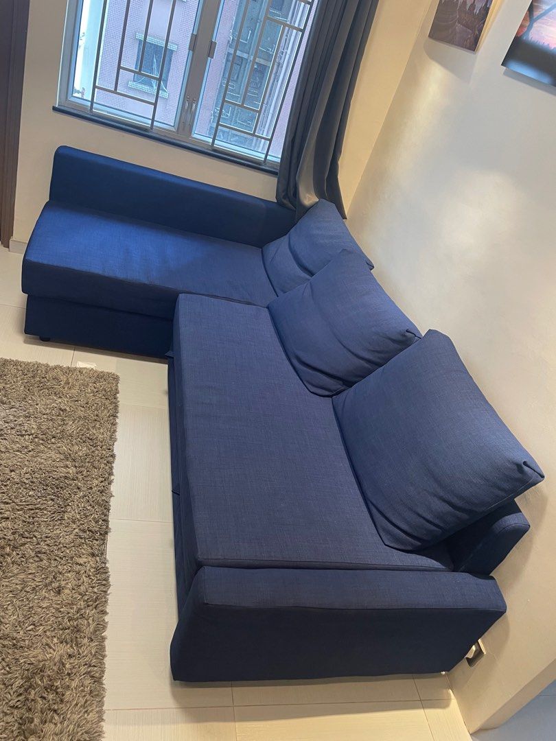 FRIHETEN corner sofabed with storage, Skiftebo blue, 151x66 cm, 傢俬＆家居