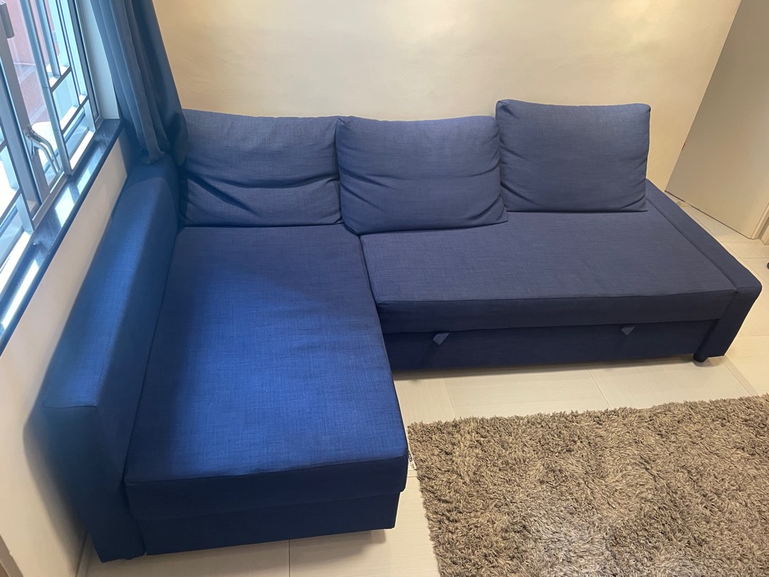 FRIHETEN corner sofabed with storage, Skiftebo blue, 151x66 cm, 傢俬＆家居, 傢俬, 梳化 Carousell
