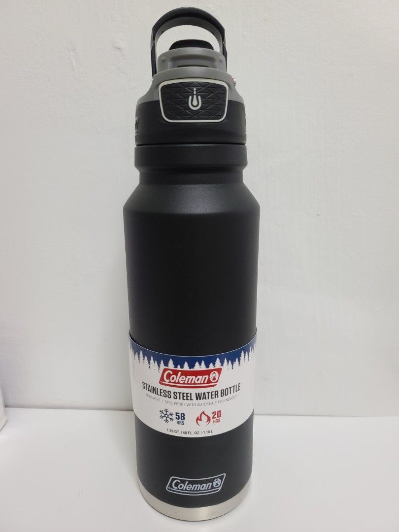 Coleman Freeflow Autoseal Water Bottle 24oz Black Stainless Steel Insulated