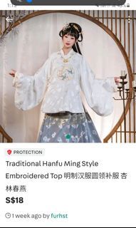 Hanfu 汉服 Ming Style white long sleeves birds flowers embroidered top