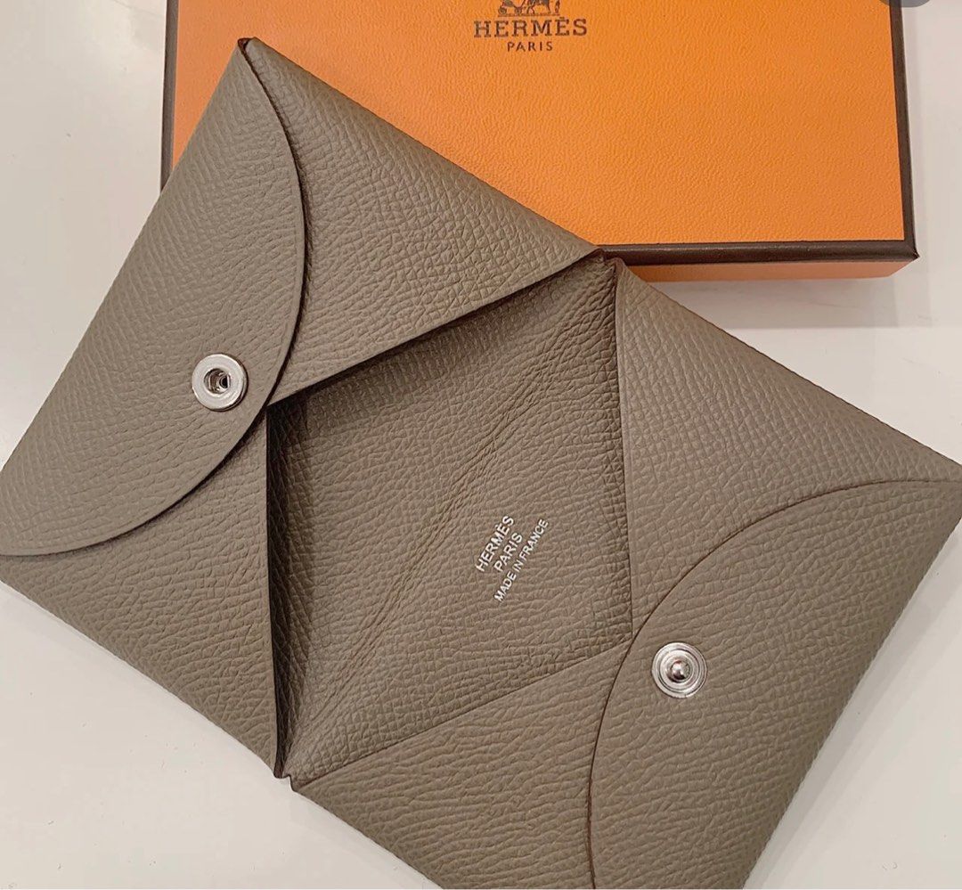Hermes Calvi Duo Cardholder, Etoupe, New in Box GA001