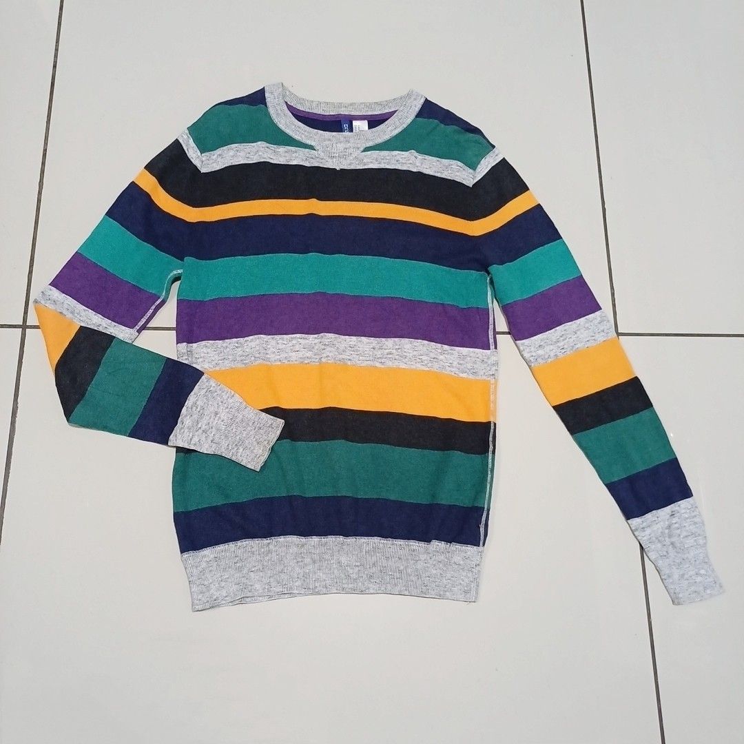 H M DIVIDED Long Sleeve Striped T Shirt Men s Fashion Tops